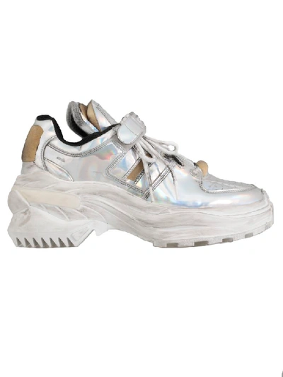 Maison Margiela Leather Trainer In Silver