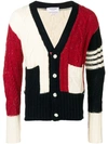 THOM BROWNE 4-BAR ARAN CABLE MOHAIR CARDIGAN