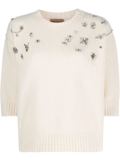 Alessia Santi Mixed Stone-embellished Jumper In White