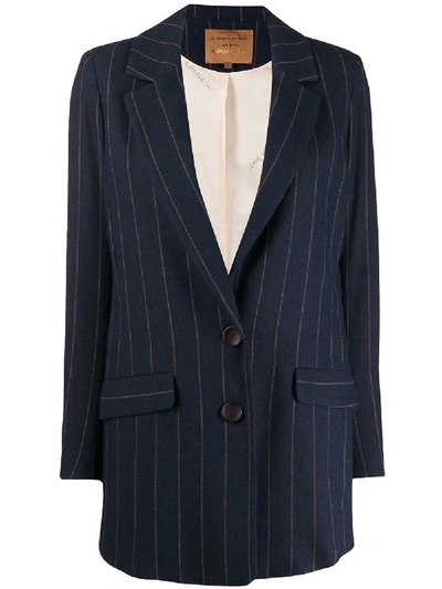 Alessia Santi Longline Striped Blazer In Blue