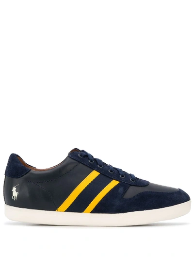Polo Ralph Lauren Stripe Detailed Lace Up Trainers In Blue