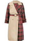 ANDREA CREWS tartan panelled trench coat