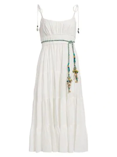 Zimmermann Edie Tiered Braid-waist Midi Sun Dress In Ivory