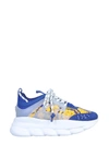 Versace Blue & Gold Heritage 'crete De Fleur' Chain Reaction Sneakers In Blu
