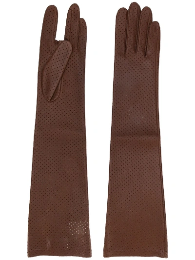 Acne Studios Perforated Leather Gloves In Brown