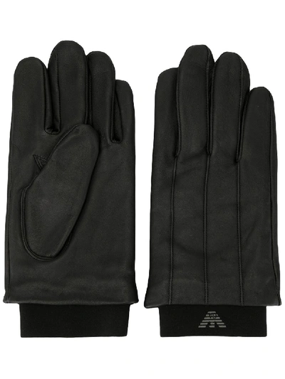 Emporio Armani Logo Print Gloves In Black