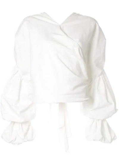 Acler Melross Puff-sleeve Wrap Top In White
