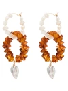 HOLLY RYAN 9KT YELLOW GOLD AMBER AND PEARL HOOP EARRINGS