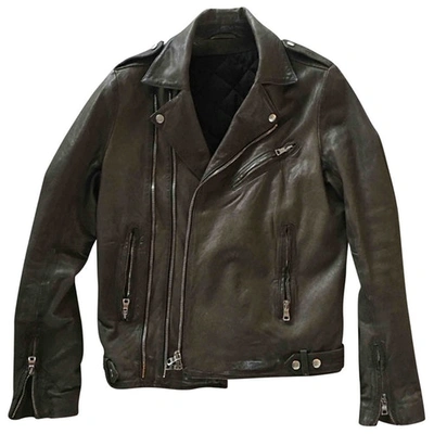 Pre-owned Balmain Leather Jacket In Khaki