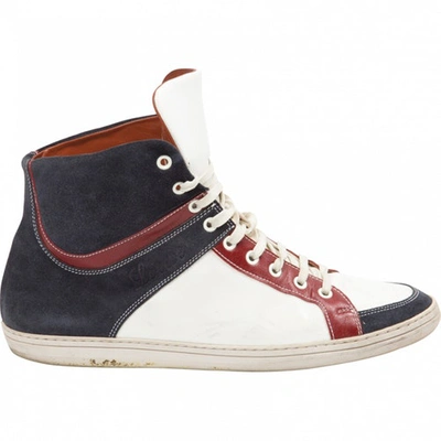 Pre-owned Loewe Leather High Trainers In Navy