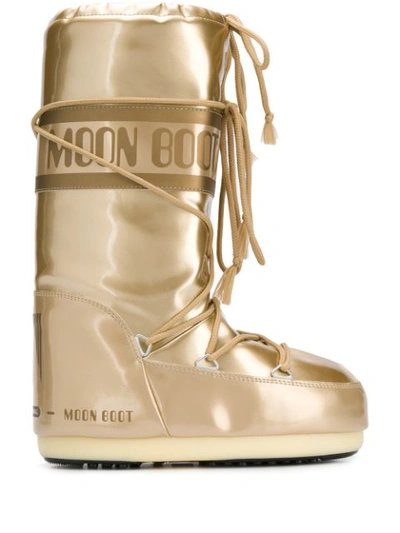 Moon Boot Glance Metallic Shell And Rubber Snow Boots In Gold