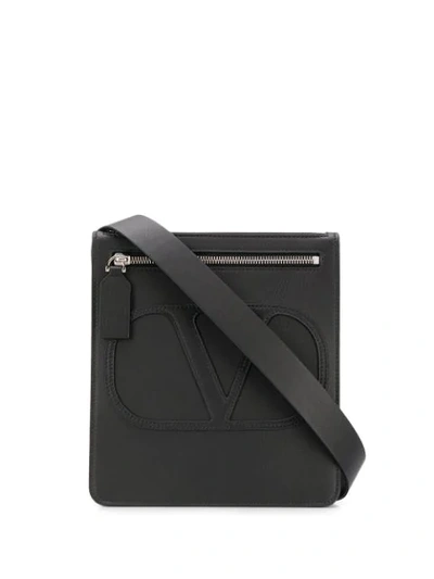 Valentino Garavani Small V-logo Calfskin Leather Messenger Bag In Black