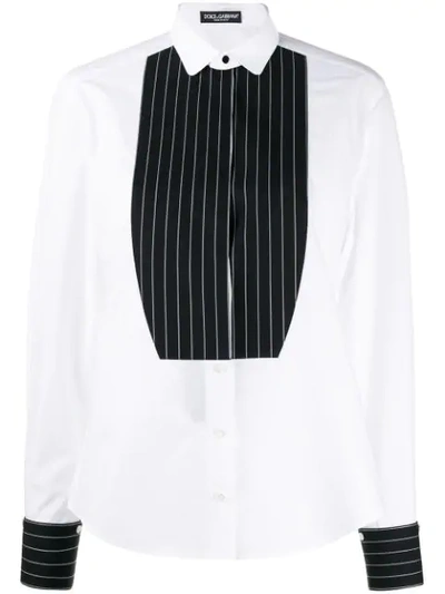Dolce & Gabbana Paneled Pinstriped Cotton-poplin Shirt In Bianco/gessato