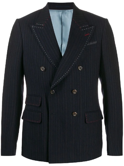Gucci Pinstriped Double Breasted Blazer In Blue