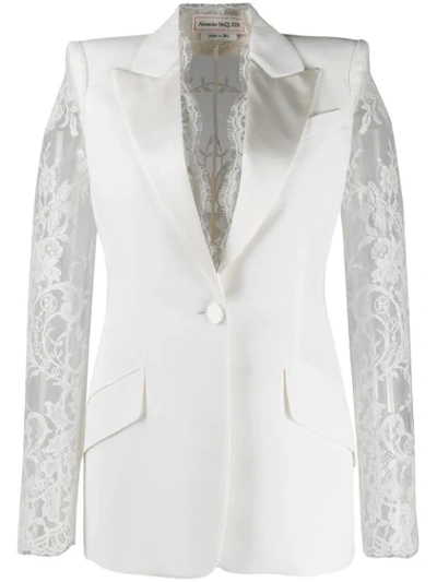 Alexander Mcqueen Lace Details Single-breasted Blazer In White