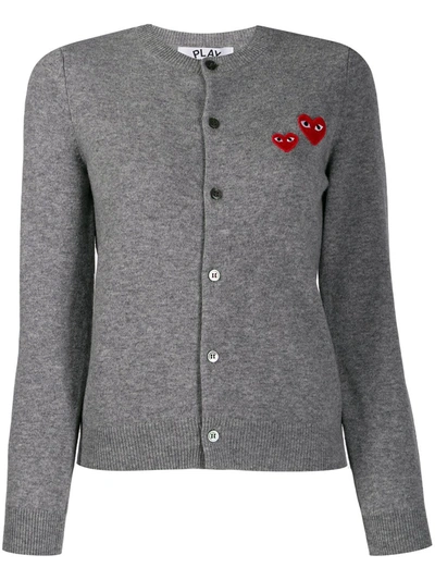 Comme Des Garçons Play Embroidered Cardigan In Grey