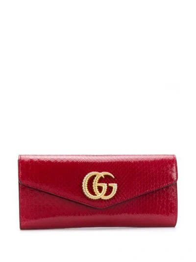 Gucci Broadway Snakeskin Clutch With Double G In Red