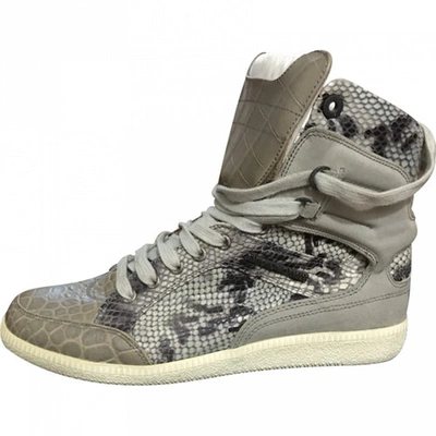 Pre-owned Emporio Armani Leather High Trainers In Grey