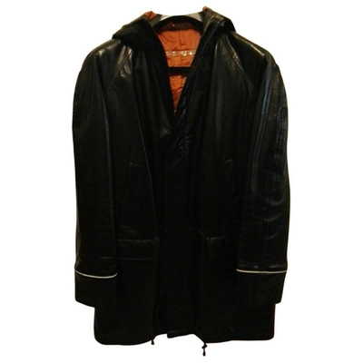 Pre-owned Pollini Leather Coat In Black