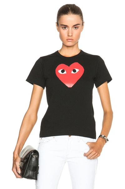 Comme Des Garçons Play Cotton Tee With Red Emblem In Black