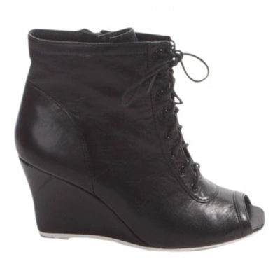 Pre-owned American Retro Black Leather Ankle Boots