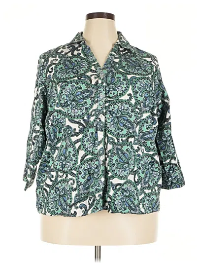 Pre-owned 212 Collection 3/4 Sleeve Button Down Shirt In Green