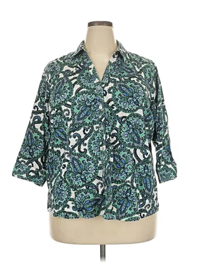 Pre-owned 212 Collection 3/4 Sleeve Button Down Shirt In Teal