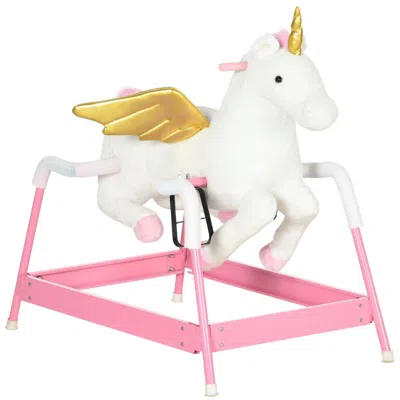 212 Main Qaba Kids Ride-on Horse For 5-12 Years Spring Horse With Sound Unicorn Design Pink