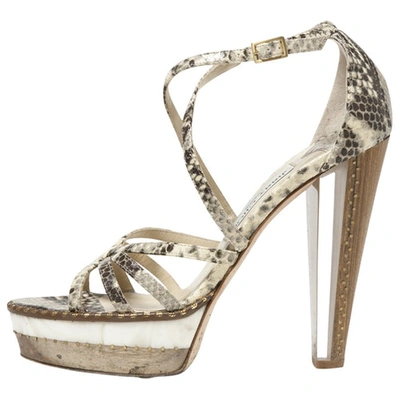 Pre-owned Jimmy Choo Python Print Leather Sandals In Brown