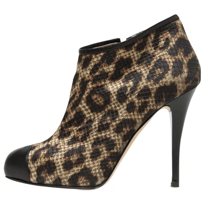 Pre-owned Giuseppe Zanotti Leopard Print Cloth Ankle Boots In Brown