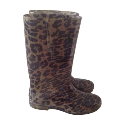 Pre-owned Stuart Weitzman Leopard Print Rubber Boots In Brown