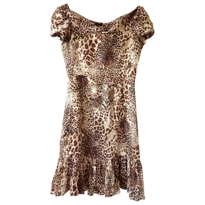 Pre-owned Blumarine Leopard Print Silk Dress In Brown