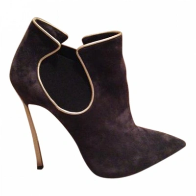 Pre-owned Casadei Grey Suede Ankle Boots