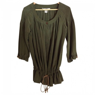Pre-owned Diane Von Furstenberg Green Silk Top