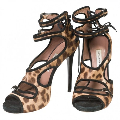 Pre-owned Tabitha Simmons Leopard Print Pony-style Calfskin Heels In Brown