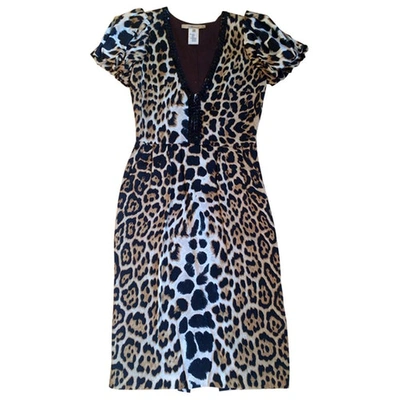 Pre-owned Blumarine Leopard Print Silk Dress In Brown