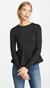 Susana Monaco Long Sleeve Peplum Top In Black