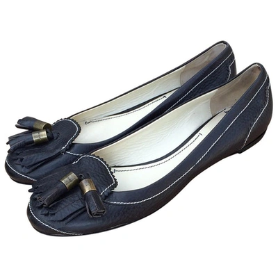 Pre-owned Burberry Navy Leather Ballet Flats