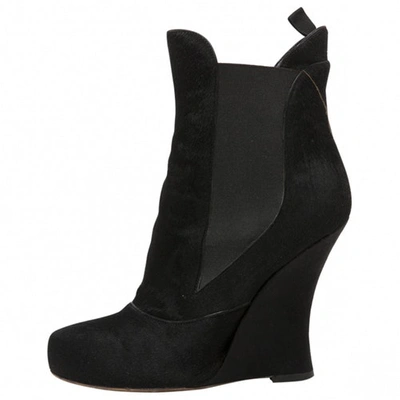Pre-owned Tabitha Simmons Black Pony-style Calfskin Ankle Boots