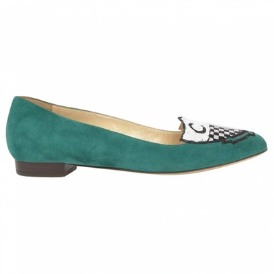 Pre-owned Charlotte Olympia Green Suede Ballet Flats