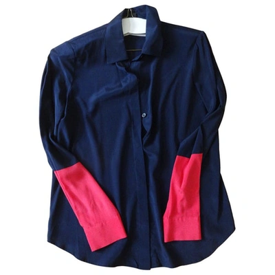 Pre-owned Donna Karan Silk Blue  Shirt With Pink Slee...