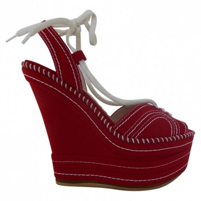 Pre-owned Miu Miu Wedge Sandals In Red