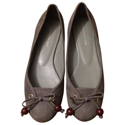 Pre-owned Tila March Grey Ballet Flats With Beads Bow