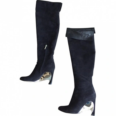 Pre-owned Dior Velvet Boots In Black