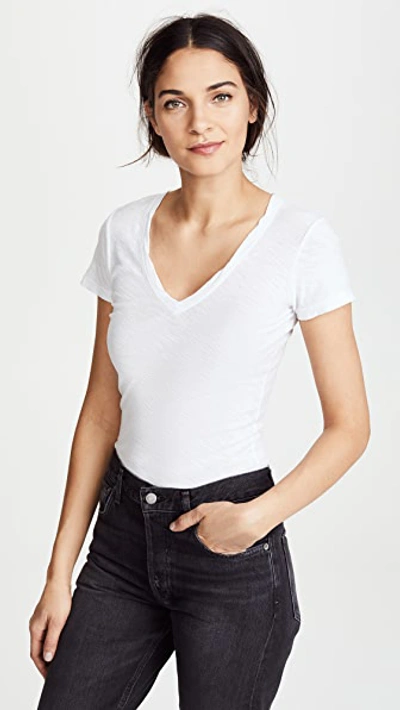 James Perse Casual V Neck Tee With Reverse Binding In White