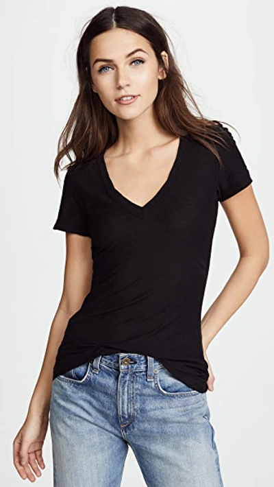 James Perse Casual V Neck Tee With Reverse Binding In Black