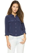 Equipment Slim Signature Short Sleeve Silk Shirt In Peacoat