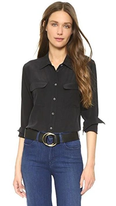 Equipment Signature Slim-fit Silk Shirt In Black