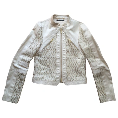 Pre-owned Gucci Ahnd-woven Braided Leather And Cotton Jacket In Beige