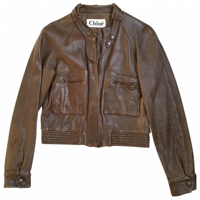 Pre-owned Chloé Leather Biker Jacket In Brown
